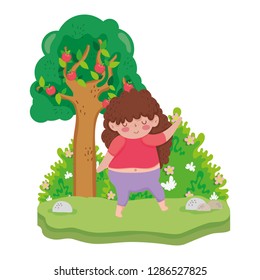Little chubby girl in the landscape