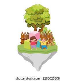 Little chubby girls in the landscape