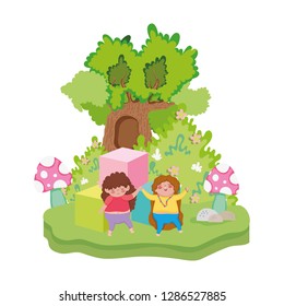 Little chubby girls in the landscape