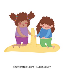 Little chubby girls playing in sand box