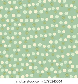 Little circle elements seamless pattern. Soft green background. Light ornament. Design for wallpaper, textile, wrapping paper, fabric print. Vector illustration.