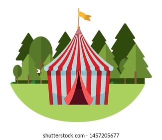 Little circus in the forest with yellow flag isolated vector illustration graphic design