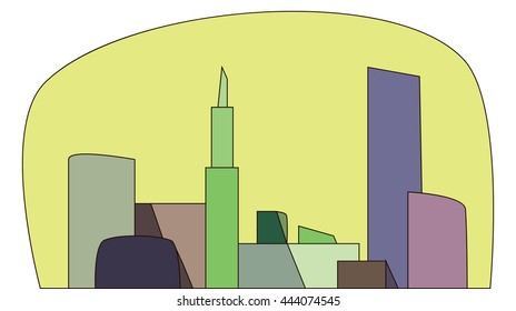 Little city. Colored. Vector.