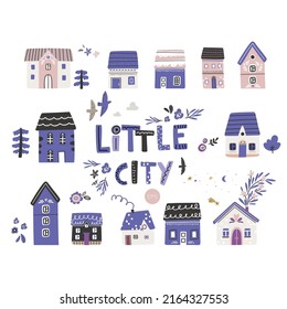 Little city illustration, map creator, cute boho houses