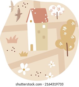 Little city, map illustration, boho house, sweet home