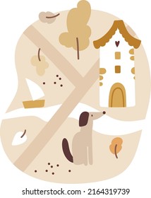 Little city, map illustration, boho house, sweet home