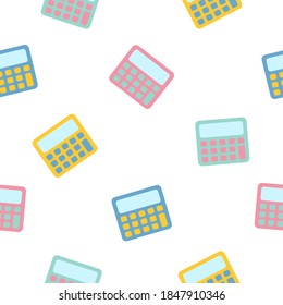 Little colorful calculator ,seamless pattern on white background.