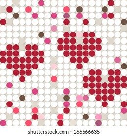 Little colorful dots with dotted heart shapes pink white red gray beige geometric seamless pattern
