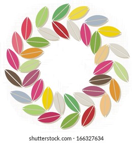 little colorful leaves in round wreath geometric nature elements illustration on white background