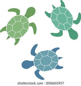 Little coloured turtles are swimming around