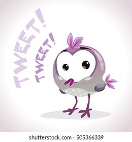 Little comic tweetting bird. Vector illustration.