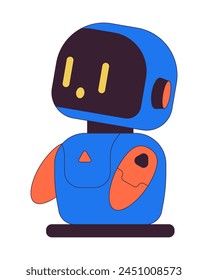 Little companion robot wow amazed 2D linear cartoon character. Robotic friend isolated line vector personage white background. Buddy robot with emotional intelligence color flat spot illustration