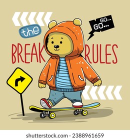 a little cool bear playing skateboard funny animal cartoon