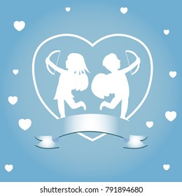 Little Couple Cupid and Valentine Day Banner