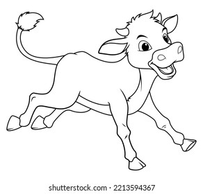 Little Cow Cartoon Animal Illustration BW