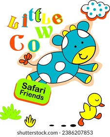 little cow with cute farm friends 