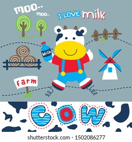 little cow in the farm funny animal cartoon,vector illustration