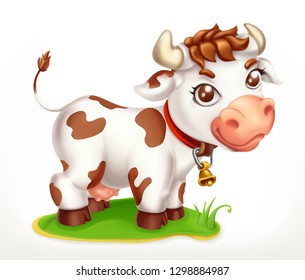 Little Cow, funny character. 3d vector icon