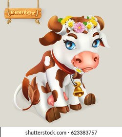 Little Cow. Funny character, 3d vector icon