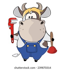 A little cow plumber. Cartoon