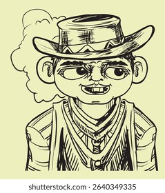 Little Cowboy hand draw vector illustration, isolated on yellow background