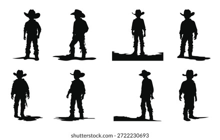 kleine cowboy silhouetten vektor satz kleine amerikanische cowboy