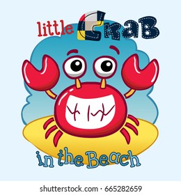 little crab in the beach. vector cartoon illustration
