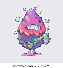 a little creature with an axe. Cartoon vector character. Trendy style. Vector illustration.