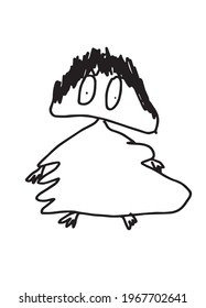 Una pequeña criatura está de pie y mirando fijamente. Una linda y simple ilustración de un personaje imaginativo.