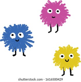 little creatures doodle set, kid's Monsters hand drawn crayon illustration isolated vectors