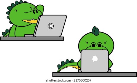 little crocodile kid character cartoon computer learning pack in vector format
