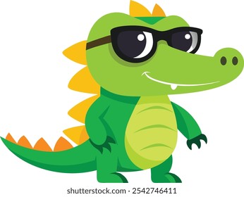 Little crocodile using black sunglasses vector illustration in white background.