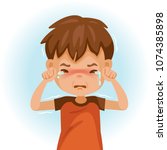 little crying boy. Children's mood on sad regret. kid facial sad. Tears and shivering shoulders. Vector illustrations isolated on white background.