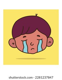 little crying boy. Boy crying with tears. kid sad face expression. Vector illustrations