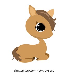 Little cub foal. Horse. Isolated object on a white background. Cheerful kind animal child. Cartoons flat style. Funny. Vector