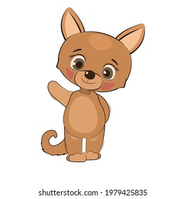 Little cub puppy. Dog. Isolated object on white background. Cheerful kind animal child. Cartoons flat style. Funny. Vector