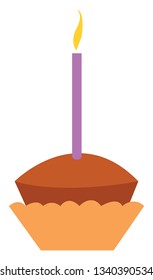 A little cup cake with a candle is ready to blow vector color drawing or illustration 
