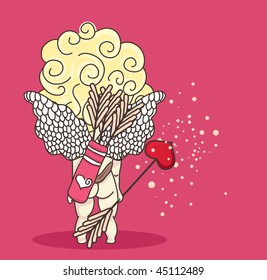 kleine Cupidin auf rosafarbenem Hintergrund
