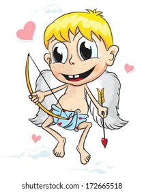 Little cupid with bow and arrow on a white background