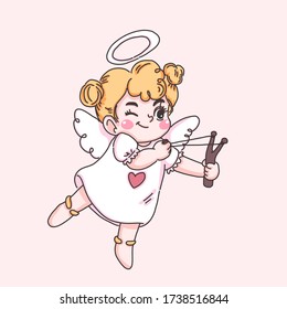 Little Cupid character design of vector. Doodle illustration style.