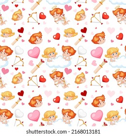 Little cupid and heart seamless pattern illustration