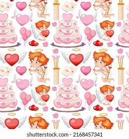 Little cupid and heart seamless pattern illustration