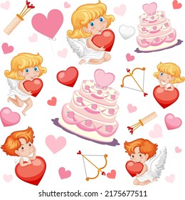 Little cupid and heart seamless pattern illustration