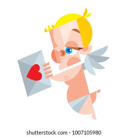 Little cupid with a letter in his hand