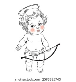 Little cupid line art, love angel, valentines, hand drown line art.