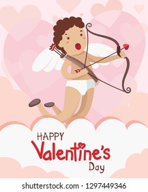 Little Cupid in the Pink Cloud on Valentine's Day,Vector,Illustration
