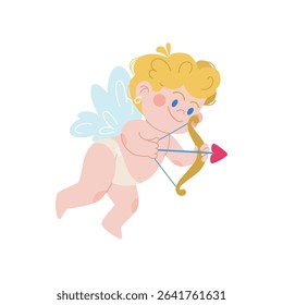 Little cupid vector character. Romantic character for Valentine's Day. Mythical cherubs with bows and arrows. Flying amurs with wings