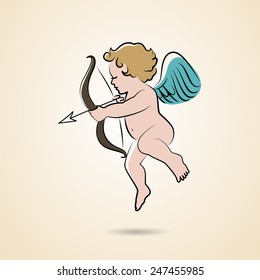 Little cupid in vintage style. Vector illustration
