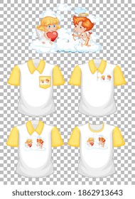 Little cupids cartoon character with set of different shirts isolated on transparent background illustration