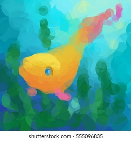 Little curious fish. Colorful vector illustration.